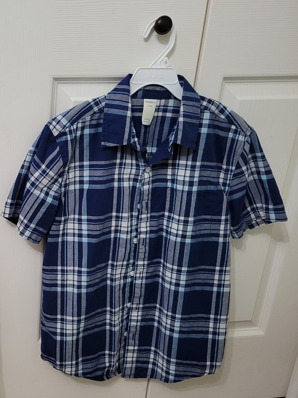 Thereabouts Boys 14/16 L Blue Plaid Short-Sleeve Button-Up Shirt - Picture 1 of 1